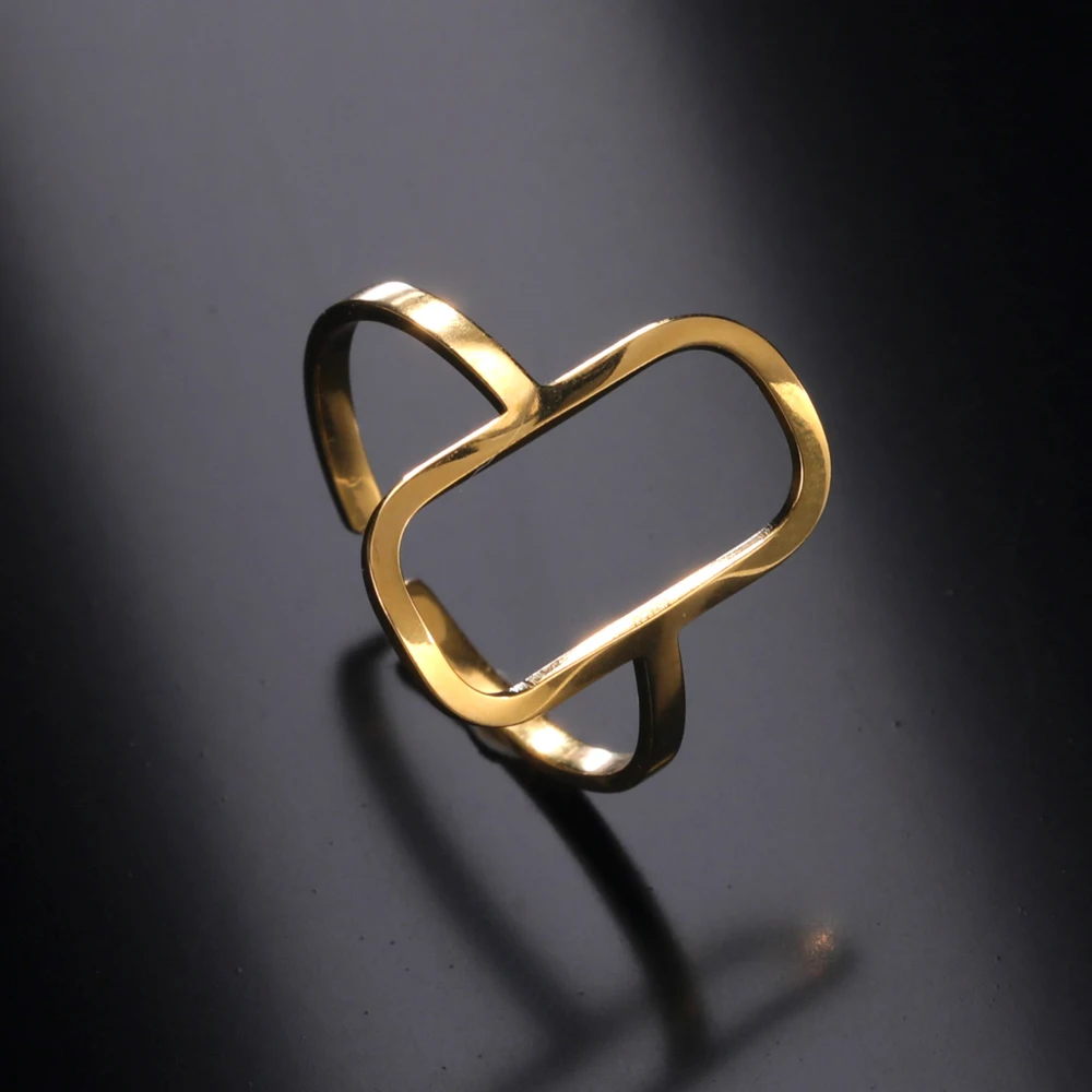 COOLTIME obdélníkové geometrické kroužky otevřený nastavitelný nerez ocel kroužky pro muži ženy výrok šperků dar 2024 nový