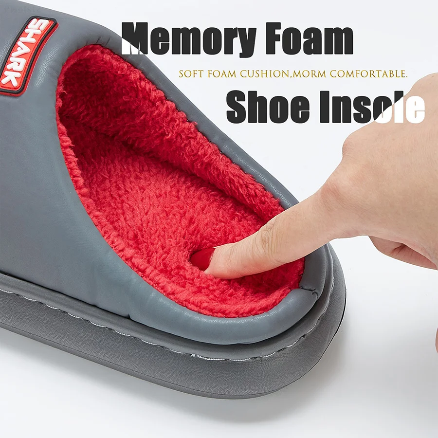 Cute Platform Men's Slippers For House Imitation leather Furry comfy memory foam soft couple shoes non-slip winter warm slippers