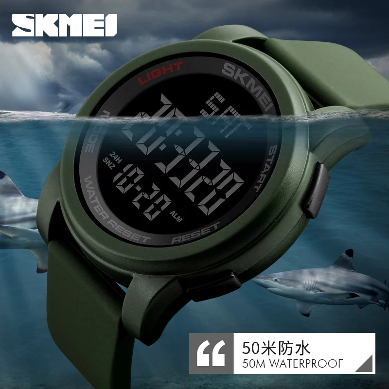 SKMEI 1257 Sport Digital Watch for Men LED Display Waterproof Electronics Mens Wristwatch Military Alarm Clock 1142 Reloj Hombre 6