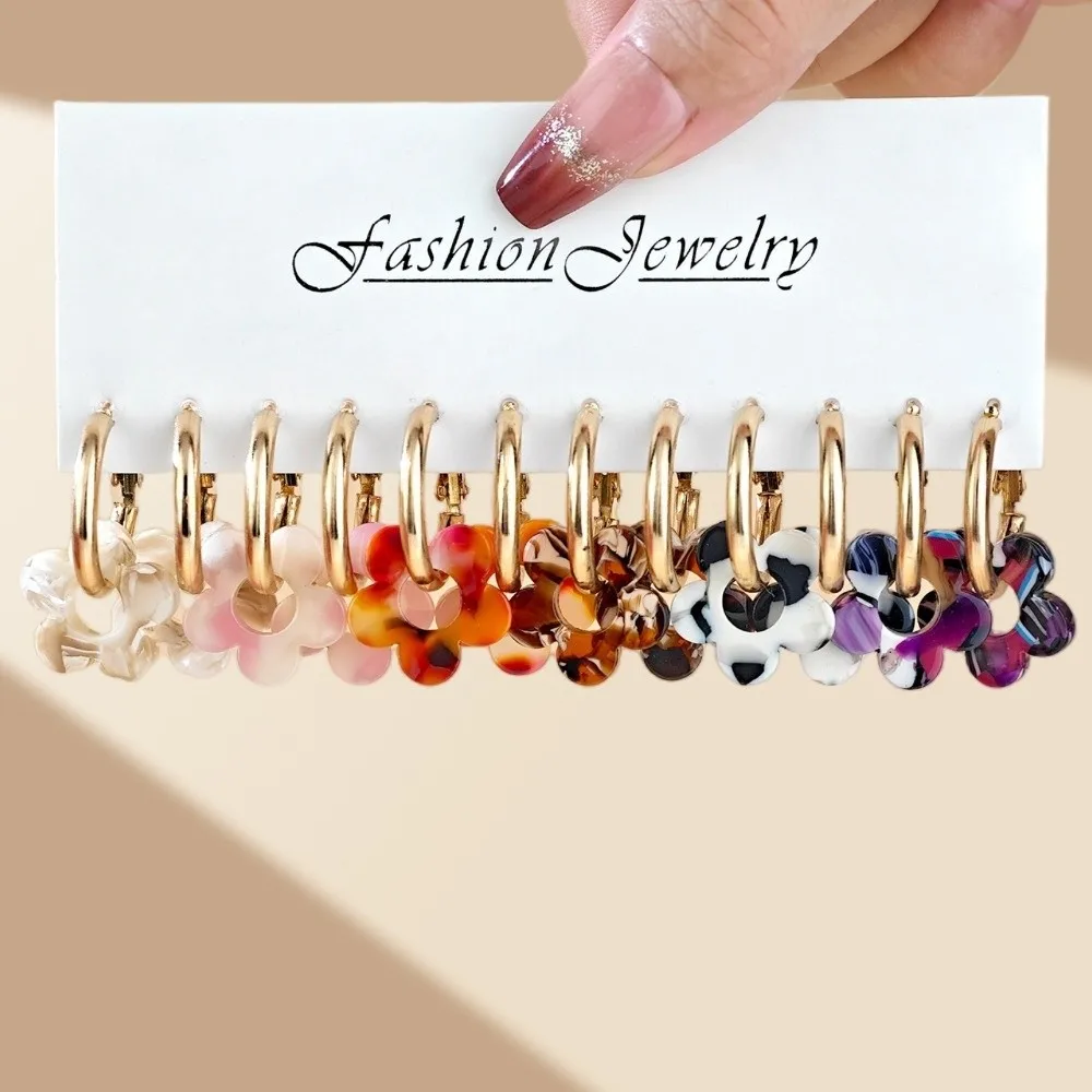 Fashion Acrylic Earrings Set Colorful Versatile Earrings Gift Flower Pendant Elegant Drop Earrings Women