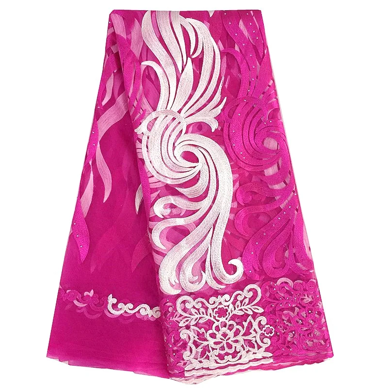 

African Lace Fabric 5 Yards Swiss Embroidered Net Materials 2024 French Lace Fabric Pink White Nigerian Lace Fabrics for Wedding