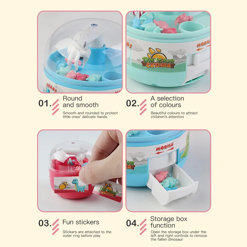 Mini Claw Machine Children's Toys 4/8 Tiny Stuff Dinosaur Candy Grabbing Machine Capsule Grabbing Catcher Toys For Children Gift 5