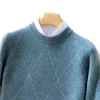 Men 100% Pure Cashmere Wool Soft Sweater O-neck Diamond Jacquard Pullover Autumn Winter Casual Thick Basis Jumper Large Size Top 4