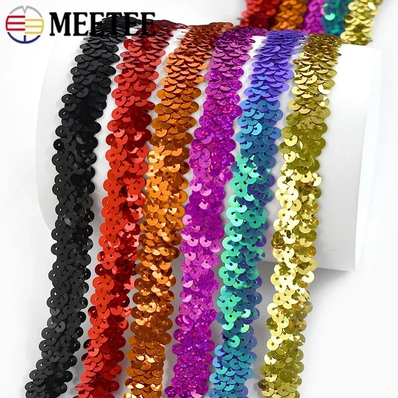 25YardsSequinsLaceFabricRibbonsGoldSilverSewingTrimsStretch