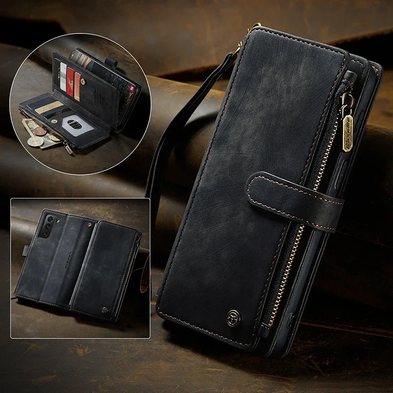 Per Galaxy S22 Ultra Custodia In Pelle Flip Zipper Wallet Bag Cover Per Samsung Z Fold4 S21 S20 Fe S23 Plus Note20 Ultra A53 A52 Case