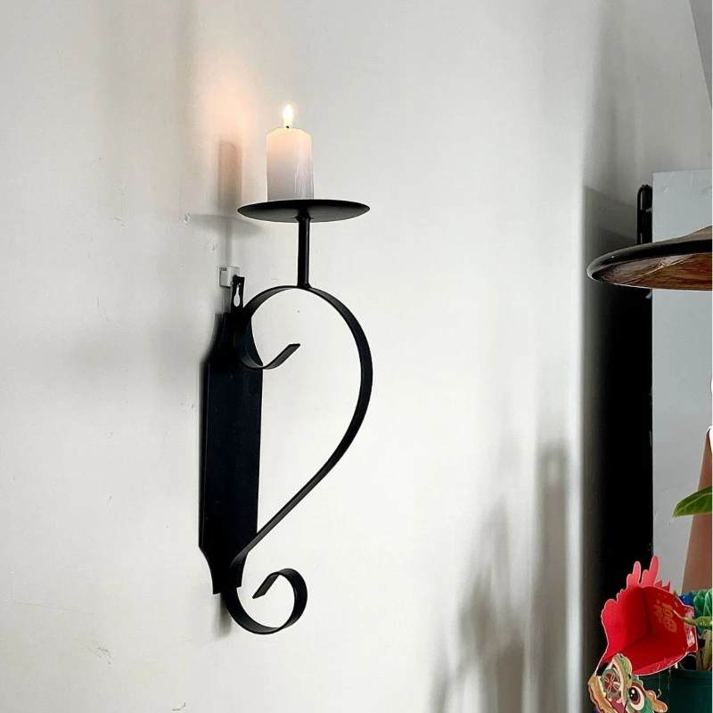 Wrought Iron Wall Mounted Candle Stand Rural Style Home Decor