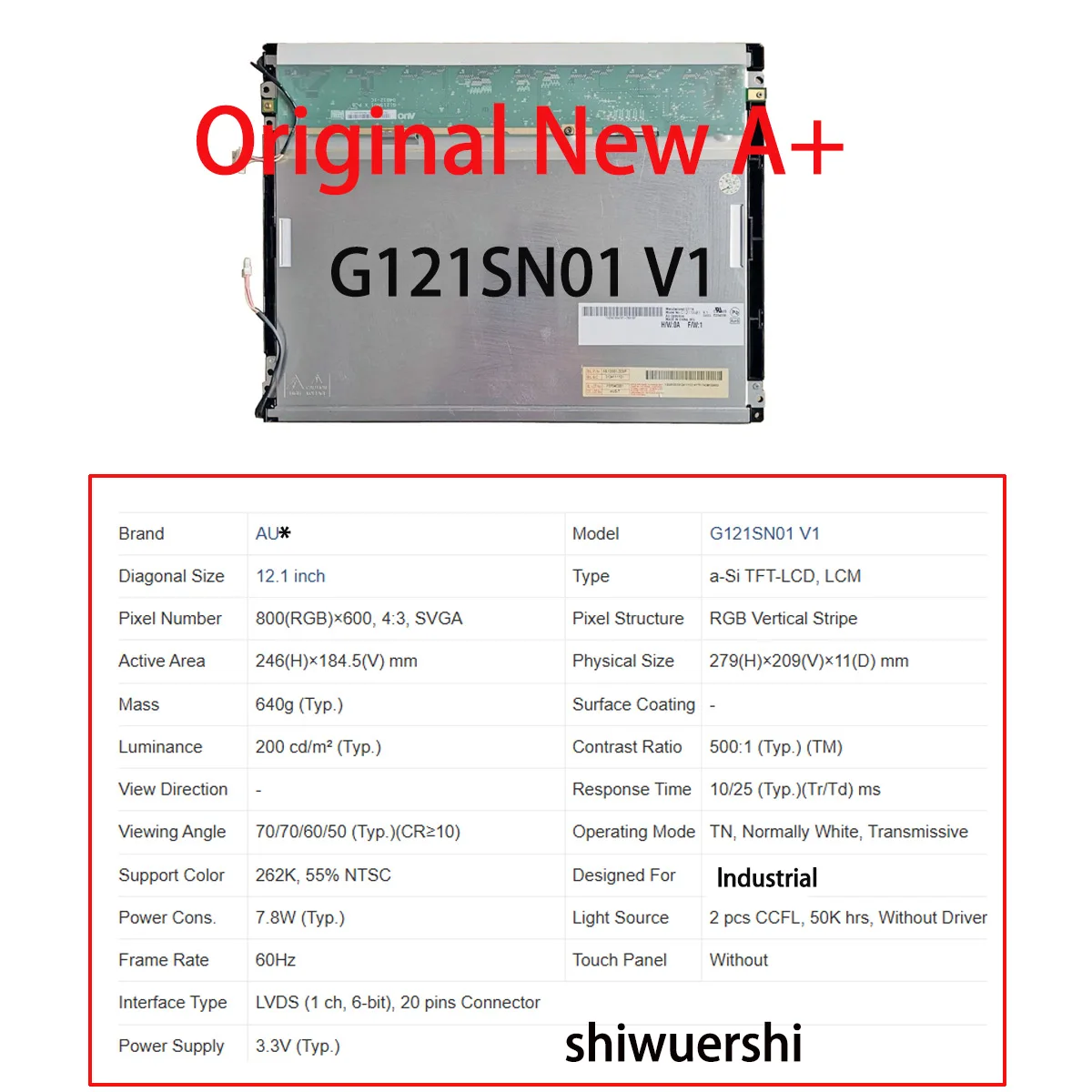 오리지널 새 A+12.1인치 LCD 스크린 산업용 NL12880AC20 20D G121SN01 V3 V0 V1 V2 V4 V402 LQ121S1DG81 LQ121S1DG21A