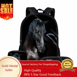 3PCS/Set 3D Horse Print School Bags Set for Teenager Girls Boys Children Kids Backpack Bagpack Child Bookbags Student Book Bag