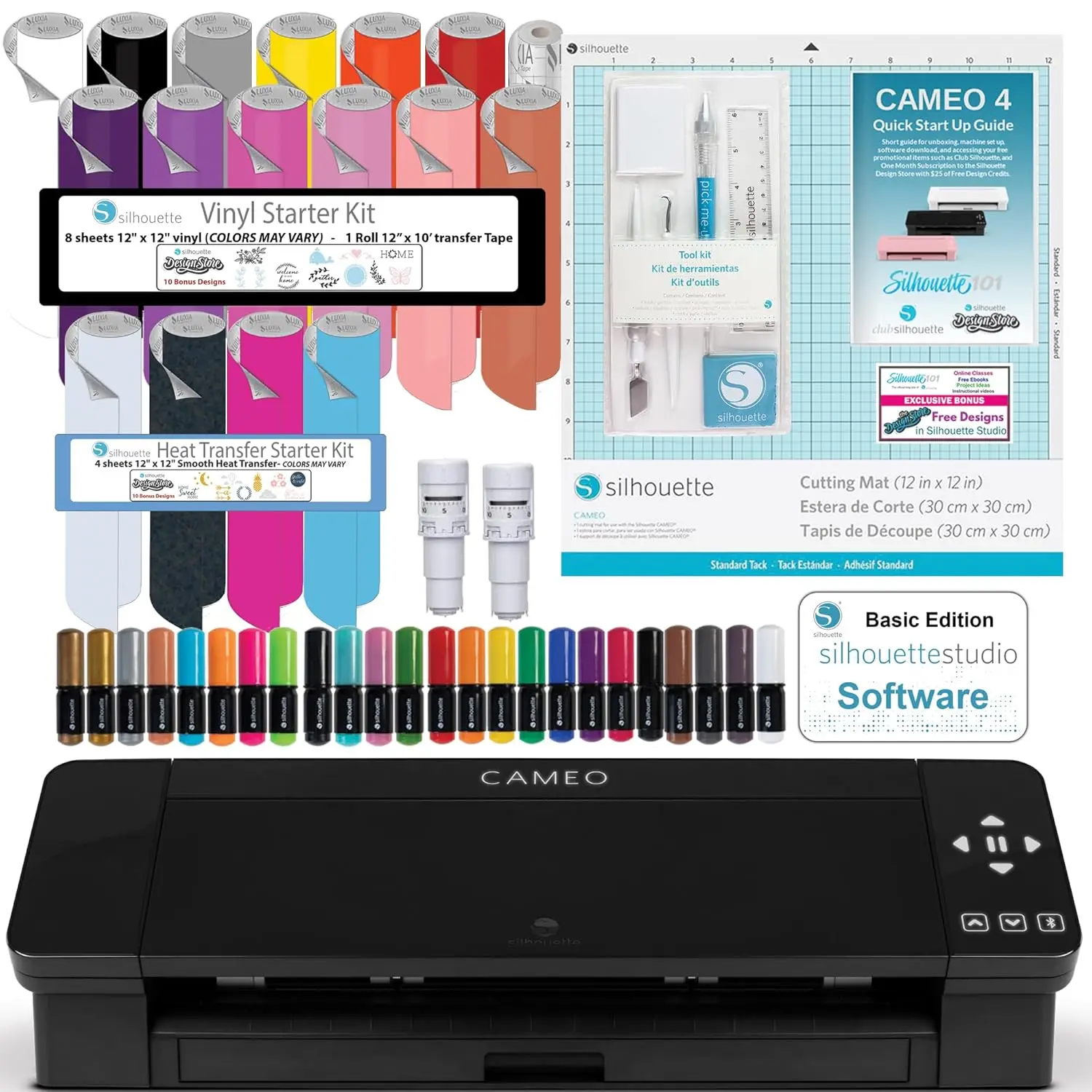 

Cameo 4 черный комплект с виниловым стартовым комплектом, теплопередающий стартовый комплект, 2 Autoblade-2, crпосле вырезания виниловый набор инструментов, 120 дизайнов