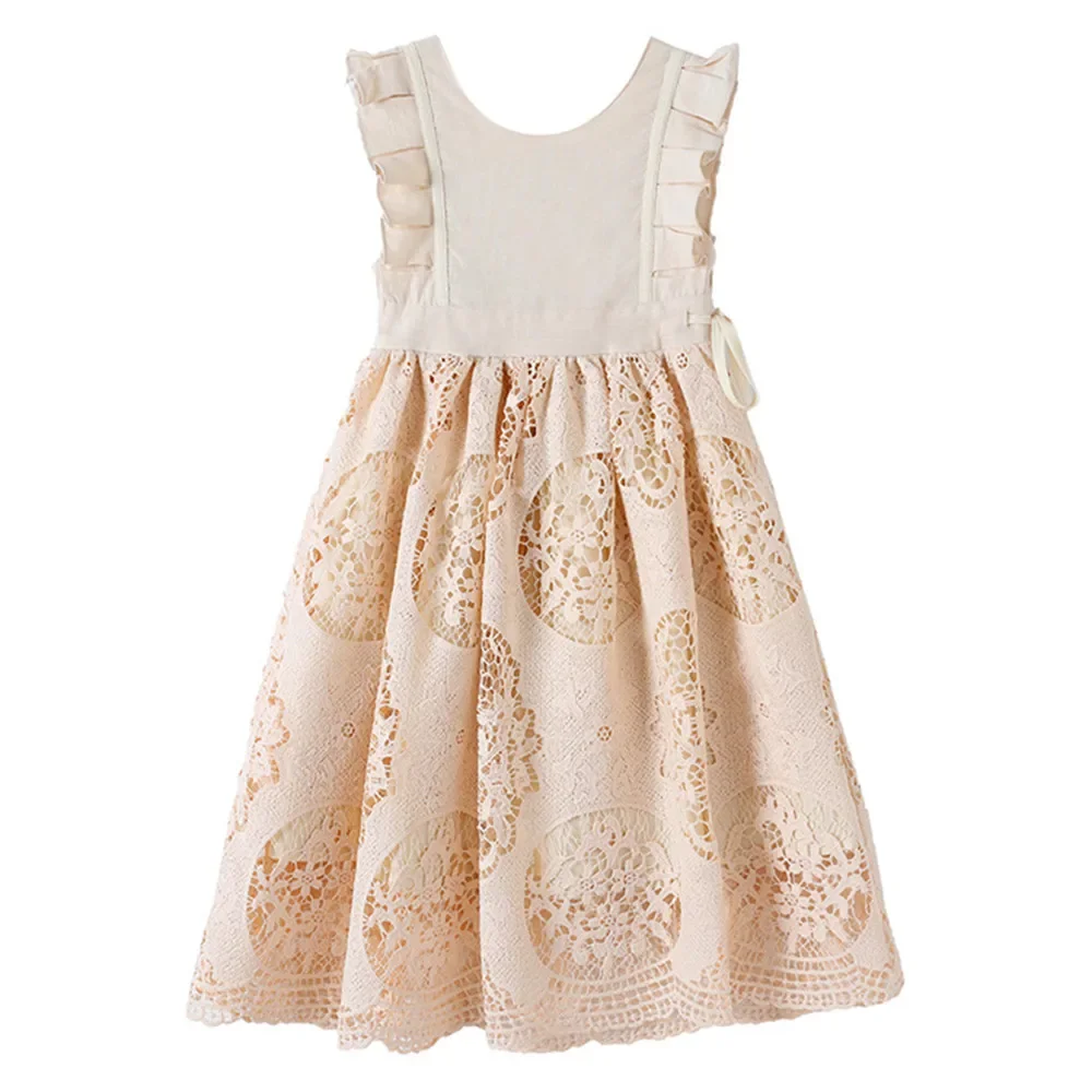 

kids girls summer lace dress children teen girl fashion cotton linen flare lace dresses sleeveless vest dress clothing