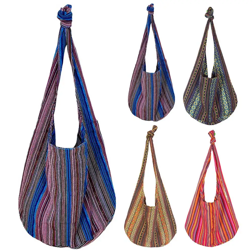 Canvas Striped Fashion Crossbody Bag Women Ethnic Sling Crossbody Purse Shoulder Purse for Work Shopping Travel