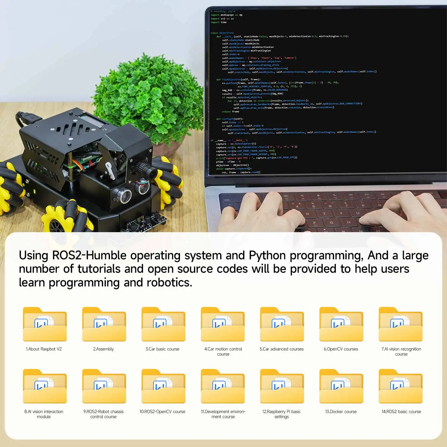 Yahboom 4WD Raspbot V2 AI Robot Car Kit Based on Raspberry Pi 5 for Beginners Educational Toy ROS2-Humble Python Programming Set 5