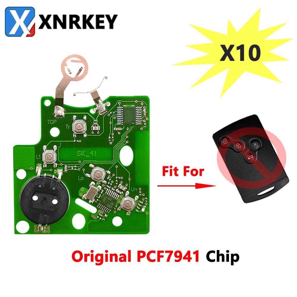

XNRKEY 10 Pcs Electronic PCB Board with PCF7941 Chip for Renault Megane 3 Card 4 Button Remote Car Key Replace Circuit Board
