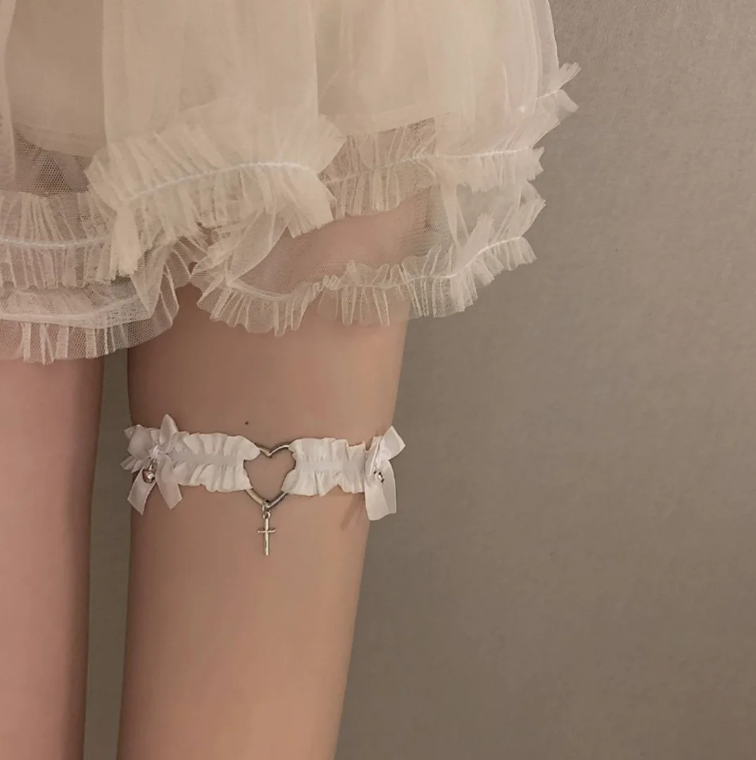 Elastic Garters Adjustable Elastic Garters Choker Leg Straps Bow & Hollow Heart Cross Charm Punk Cosplay BDSM Sexy Lace Accessories