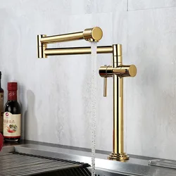 Gold Kitchen Faucet Solid Brass Rotating Crane For Kitchen Deck Mounted Sink Mixer Foldable Nickel Brushed/Gold/Chrome/ORB/Black