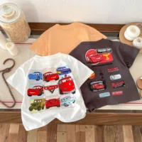Mcqueen Printed Men's T-shirt 2024 Summer New Children's Clothing Top Short Sleeved T-shirt Children's Cartoon T-shirt 2