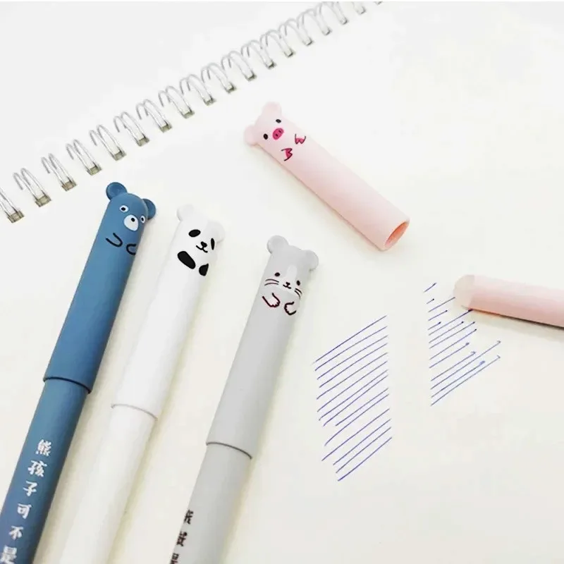 4Pcs Animal Cat Bear Panda Erasable Pen Rollerball School Office Student 0.38 Mm Writing Supplies Japanese Stationery