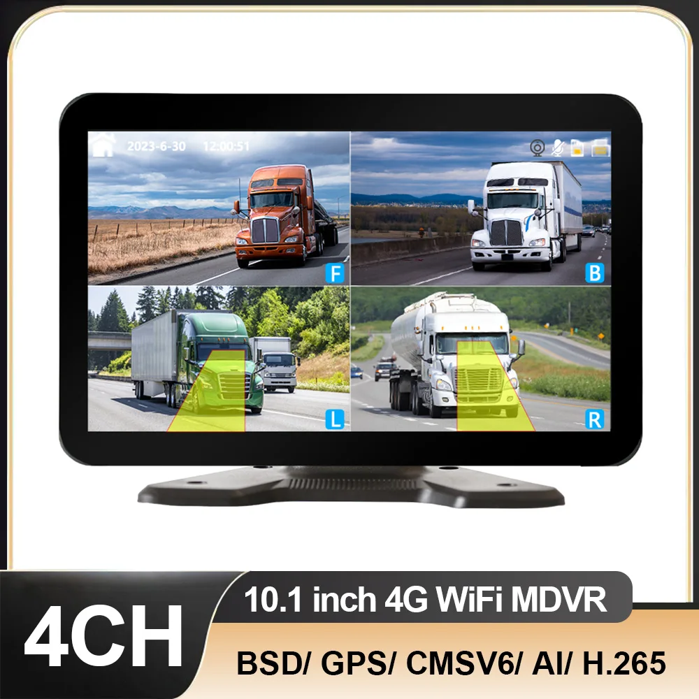 4 Channel GPS 4G WiFi MDVR 10.1 Inch IPS Touch Screen Vehicle DVR Monitor System BSD Loop Recording CMSV6 For Truck/Trailer/Bus 1