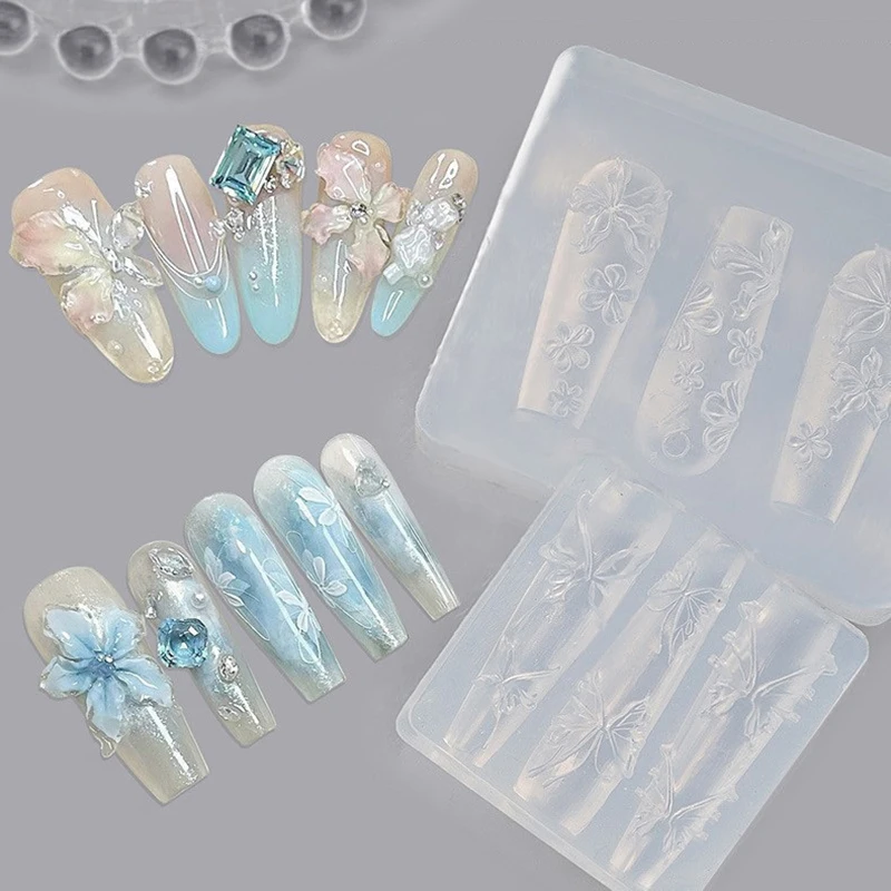 1개 네일 아트 실리콘 조각 몰드 꽃 나비 연꽃 코이 사슴 3D 몰드 네일 아트 장식 DIY 디자인 실리콘 네일 몰드