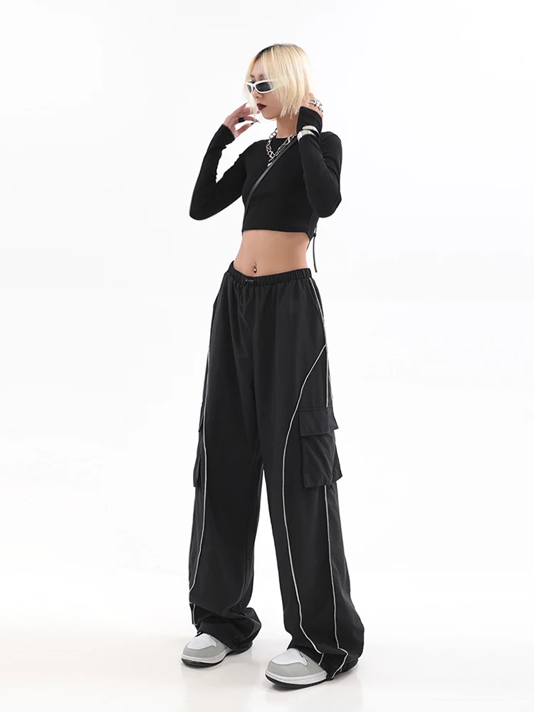 2020 New Black High Waist Jogger Pants Women Sweat Pants Color Block Pant  Women Korean Sweatpants Streetwear mujer T200609
