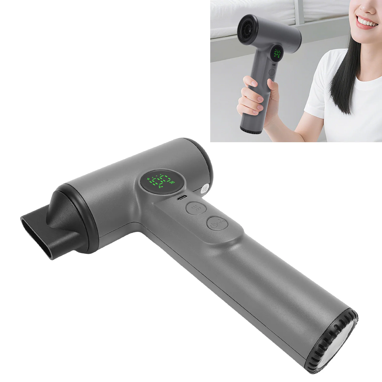 Cordless Hair Dryer 200W 15600mAh USB Rechargeable Cold Hot Wind Portable Hair Blow Dryer for Travel Camping Cordless Hair Dryer