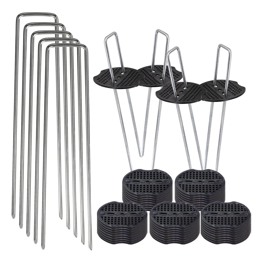 

U-Shaped Landscape Staples with Gasket Galvanized Fence Stakes for Weed Fabric Netting Lawn Soaker Hose Wire Garden Ground Pins
