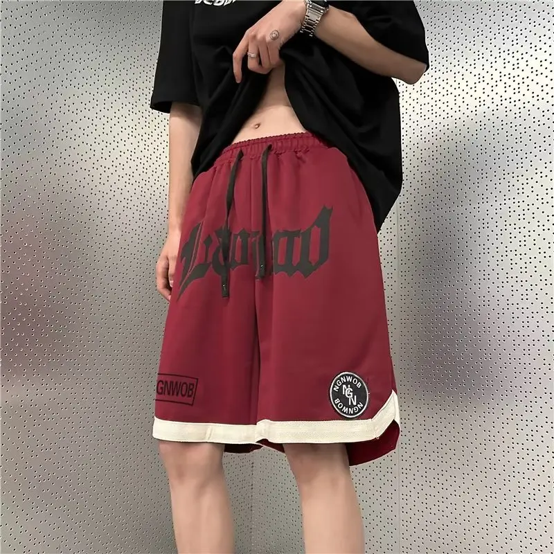 American Style Street Casual Men Summer All-match Youth Korean Loose Casual Straight Cylinder Letter Printing Patchwork Shorts