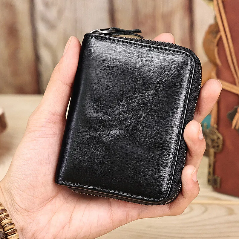 

2023 NEW Top Genuine Leather Luxury Mens RFID Cards Holders Fashion Organ ID Credit Card Slim Coins Small Change Keys Zipper Bag