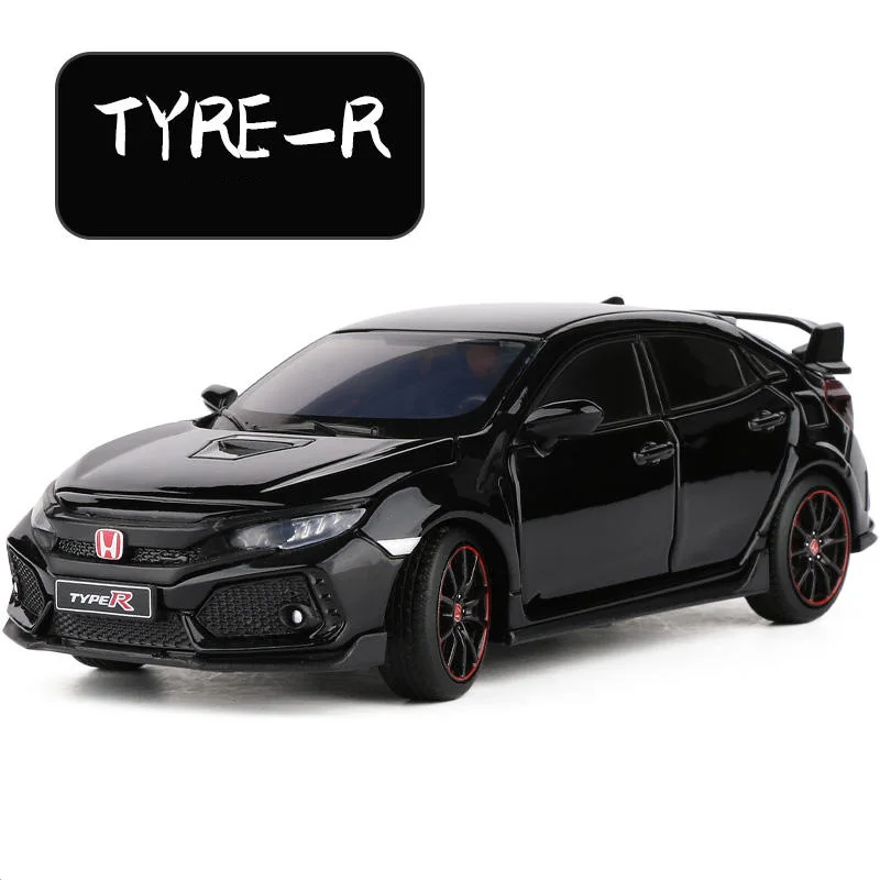 Voiture Miniature Honda Civic Type R – échelle 1:32 – Modèle Diecast Gris Avec Support – Neuf – Pour Collection Ou Jouet