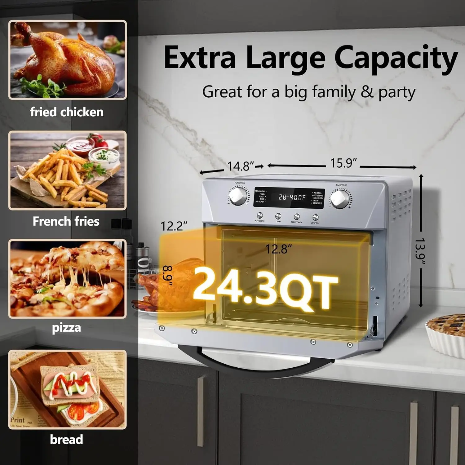Toaster Oven Countertop, 24QT Airfryer Toaster Oven Combo with Rotisserie & Dehydrator 5