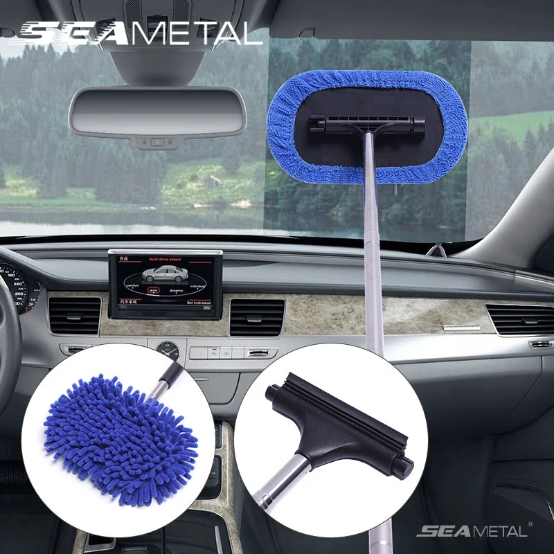 Brosse De Nettoyage Voiture Extensible - Poignée Pivotante 180°, 4 Tampons Lavables - Pour Vitres, Carrosserie, Intérieur