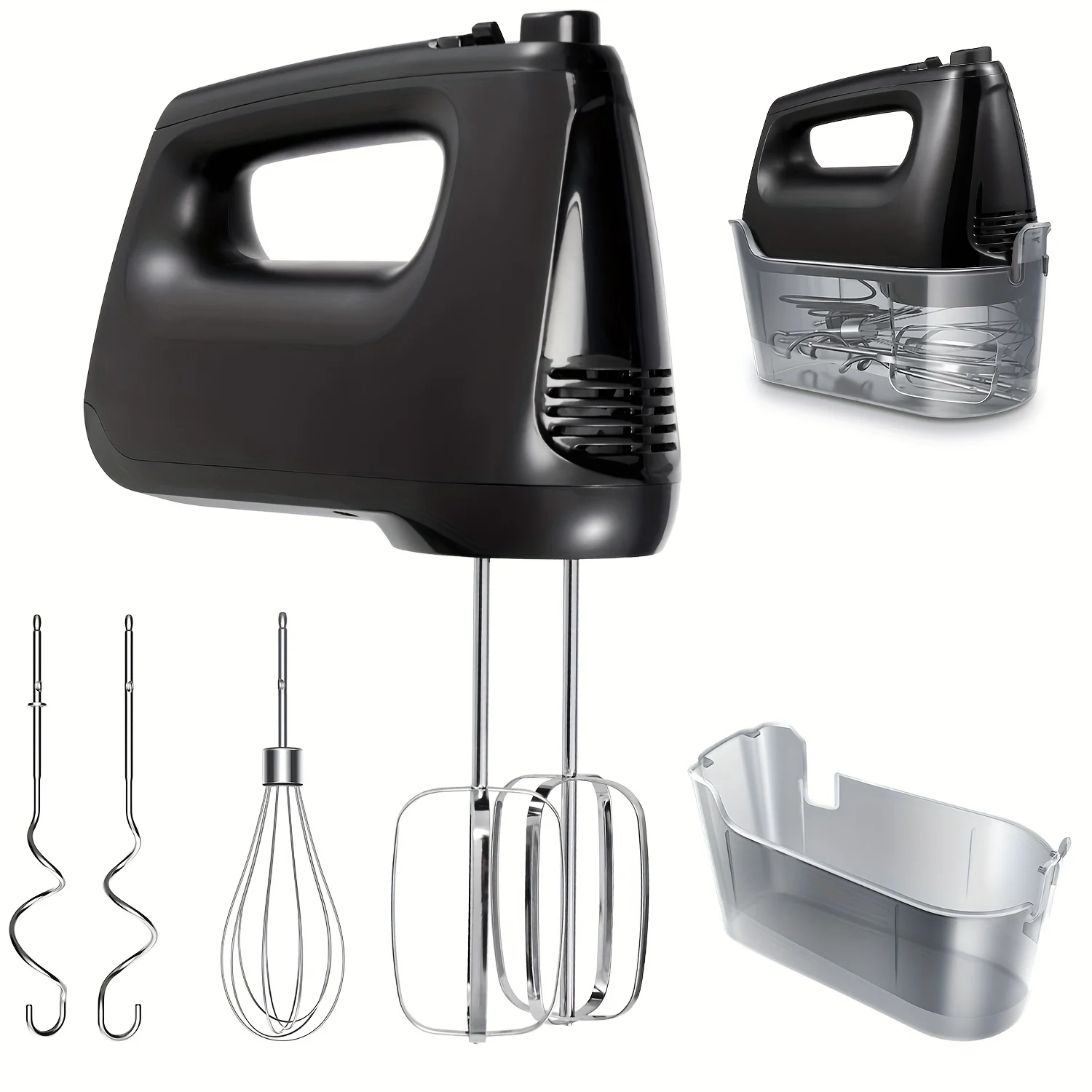 5-Speed Handheld Electric Mixer with Storage Case & Stainless Steel Attachments 5