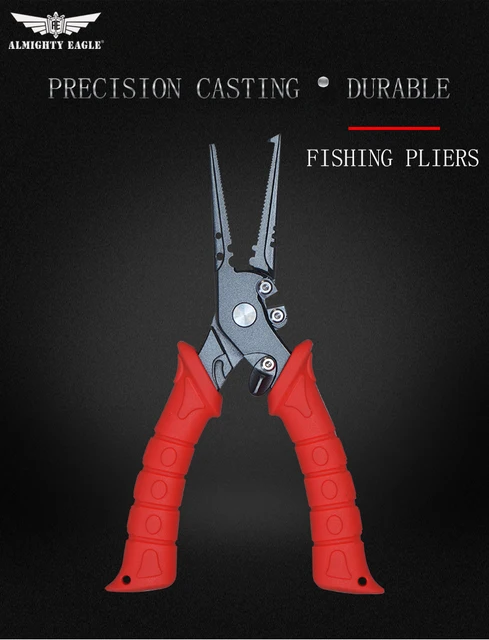 Fishing Pliers Tungsten steel Rubber Handle Braid Cutters Split Ring Pliers  Hook Remover Fish Holder with Sheath and Lanyard