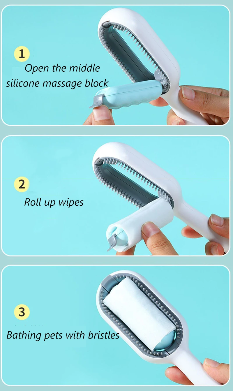 Clean Cat Dog Hair Removal Comb with Wipes Upgraded Pet Brush Katten Accessories Gatos Productos para mascotas Grooming Supplies