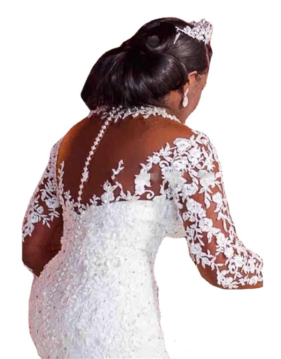 Maßgeschneiderte elegante Applikationen Spitze Perlenstickerei Hochgeschlossenes Meerjungfrauen-Brautkleid 2026 mit Schleppe Brautkleid Vestidos de Novia – Detail 5