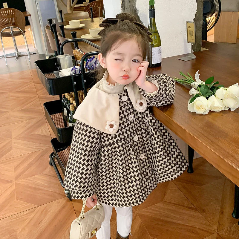 Girls Woolen Coat Jacket Cotton Outwear Windbreak Lapel Warm Plus Thicken Velvet Winter Autumn Party Children's Clothing girls winter coat