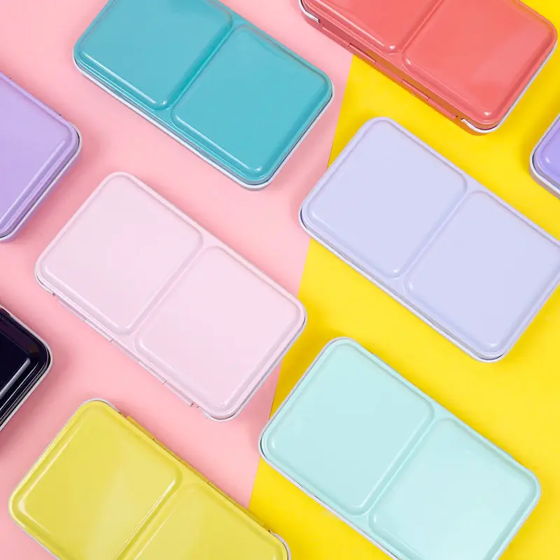 Portable Empty Watercolor Palette Storage Iron Tin Box Paint Tray 24 Half Pans For Painting Art Supplies paint tray color palette watercolor palette
