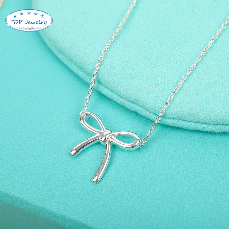 

Classic Fashion Luxury Brand Jewelry S925 Sterling Silver Tif Bow Necklace as a Romantic Love Gift for Girlfriend