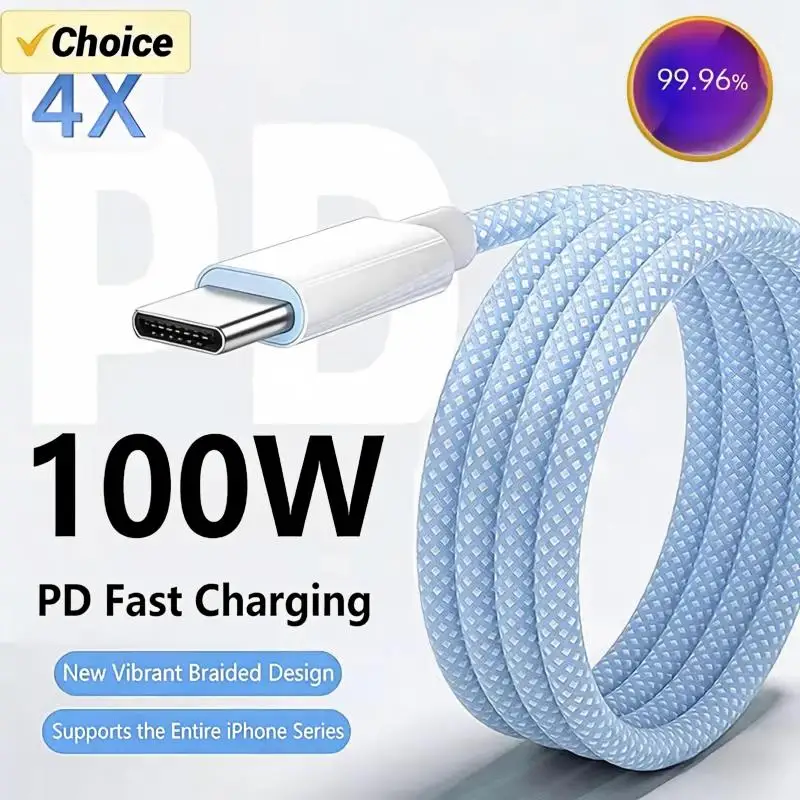 สายชาร์จ Type-C เร็วแรง 100W สายถักรองรับมือถือทุกแบรนด์