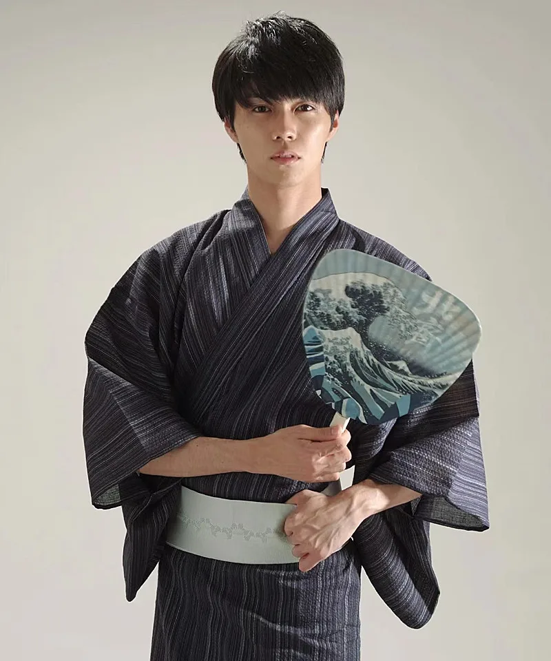 Men's Samurai Kimono Set-Japanese Yukata with Obi Belt, Cotton-Linen Costume for Cosplay Photography