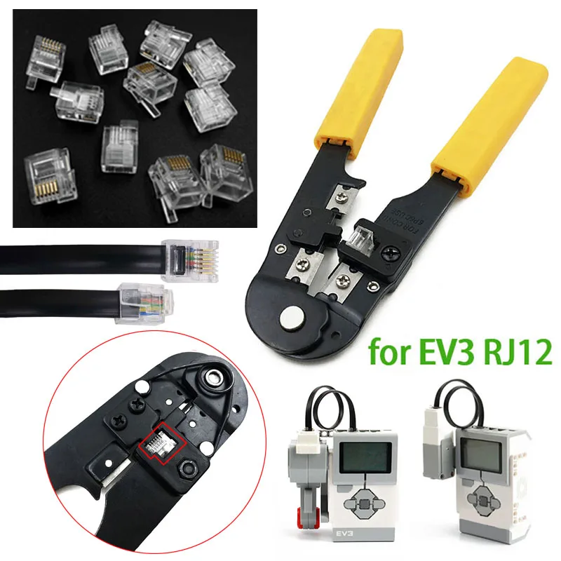 

Technical EV3 Pliers RJ12 6P6C Plug Crimping Tool Clear Crystal head Right Buckle Position Data Line Crystal Connector Cable Toy