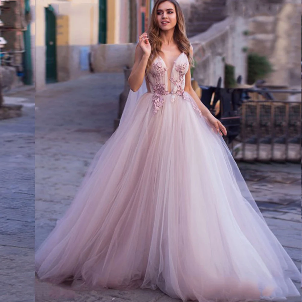 

Boho Elegant V Neck White Wedding Dress Bridal 2023 Tulle Sleeveless Folk Luxury Ladies Applique Seaside Guest Party For Women