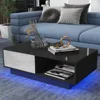 LED Coffee Table Modern Side Tables High Gloss Black Cocktail Table with 2 Drawers Open Shelf for Living Room 1