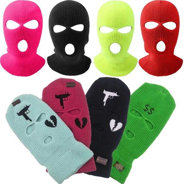 Máscara de esquí de punto de 3 agujeros, pasamontañas de invierno, máscara  de cara completa de punto cálido para deportes al aire libre - AliExpress