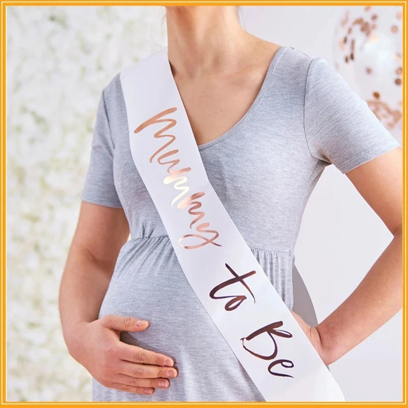 White Mummy To Be Satin Sash - New Mommy Party Gift Favor
