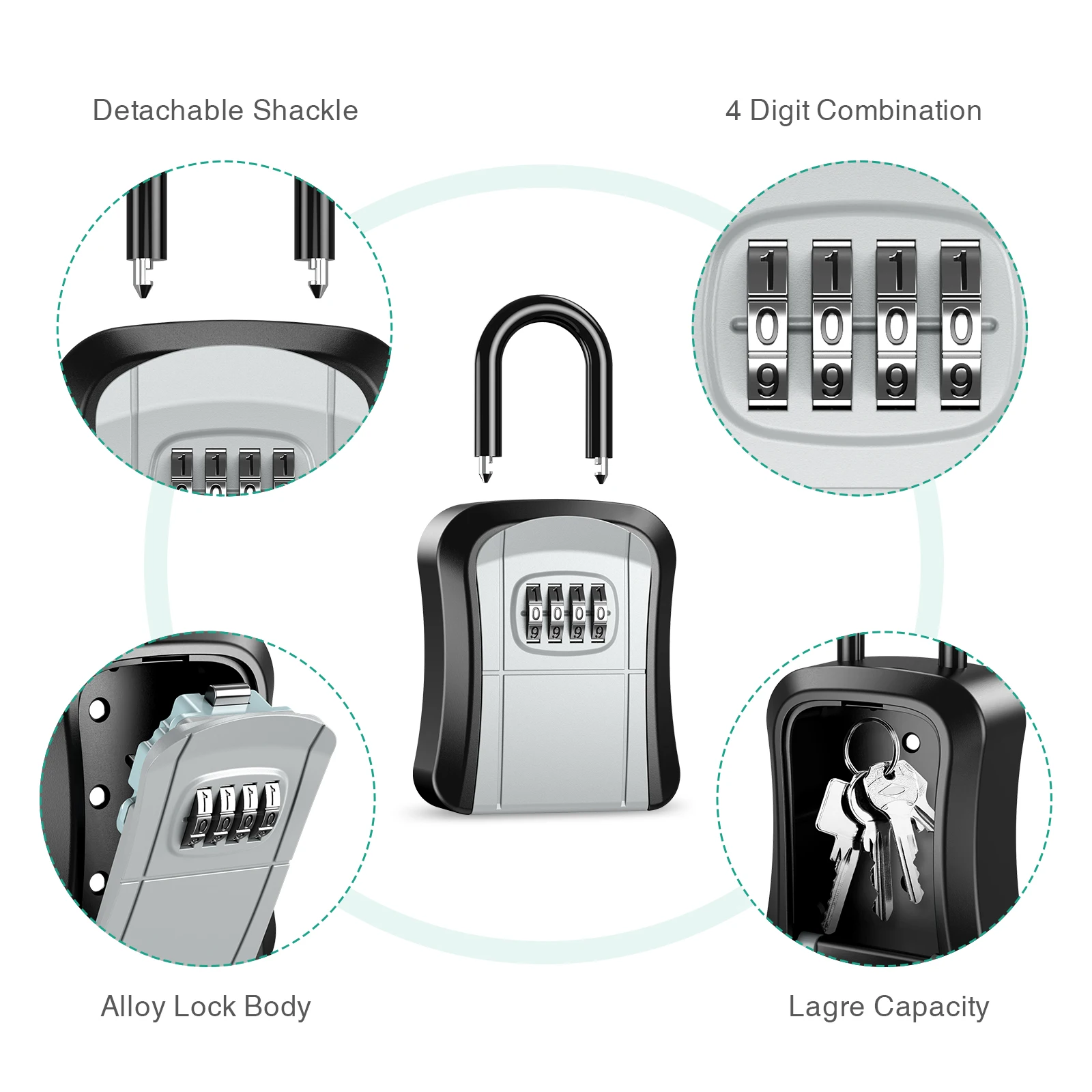 ORIA Key Lock Box Wall Mount Key Safe Box Waterproof Key Storage Box with 4 Digit Combination for Home Office Garage