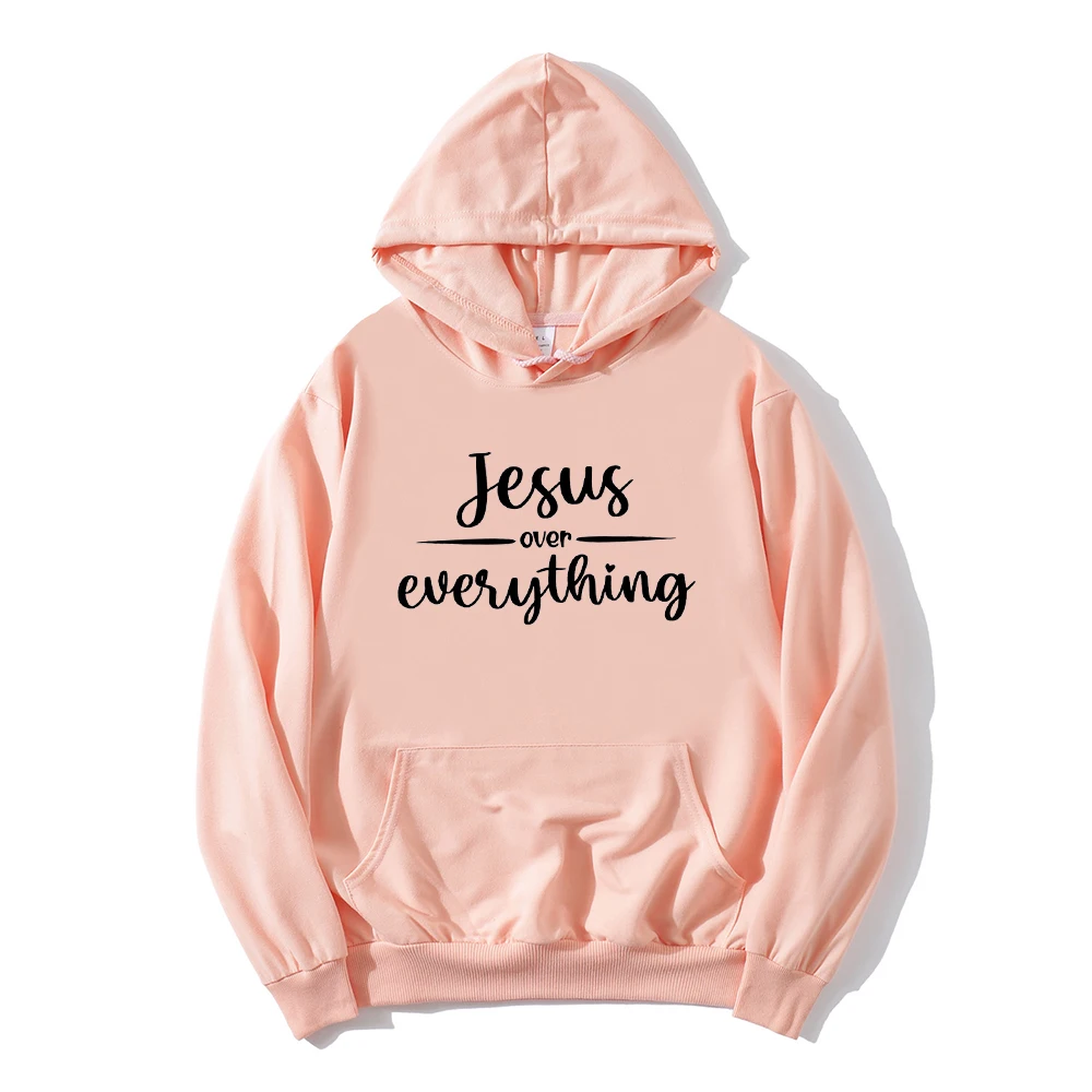 Jesus Over Everything Hoodie Christian Tops for Women Christian Women Clothing Jesus Clothes Religious Sweatshirts Korean tank tops everything comes in waves gradient tank top in multicolor size l xl