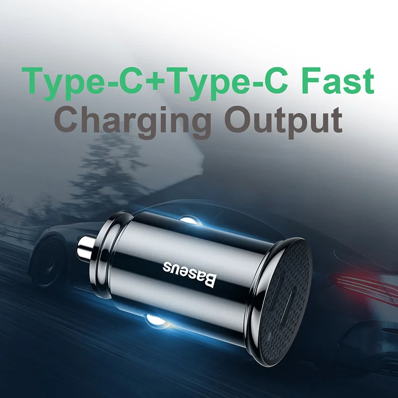 Baseus 30W Dual USB C Car Charger Type C FCP SCP USB PD 3.0 For iPhone 13 14 15 Sumsung Xiaomi Fast Charging Car Phone Charger — view 4