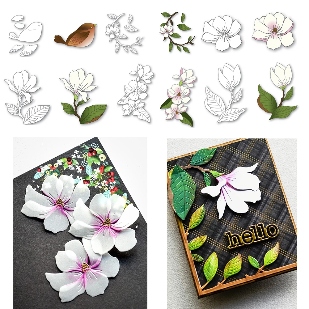 

Magnolia Blossom Metal Cutting Dies Floral Leaves Branches Craft DieCut For DIY Scrapbooking Paper Cards Embossed Craft New 2023