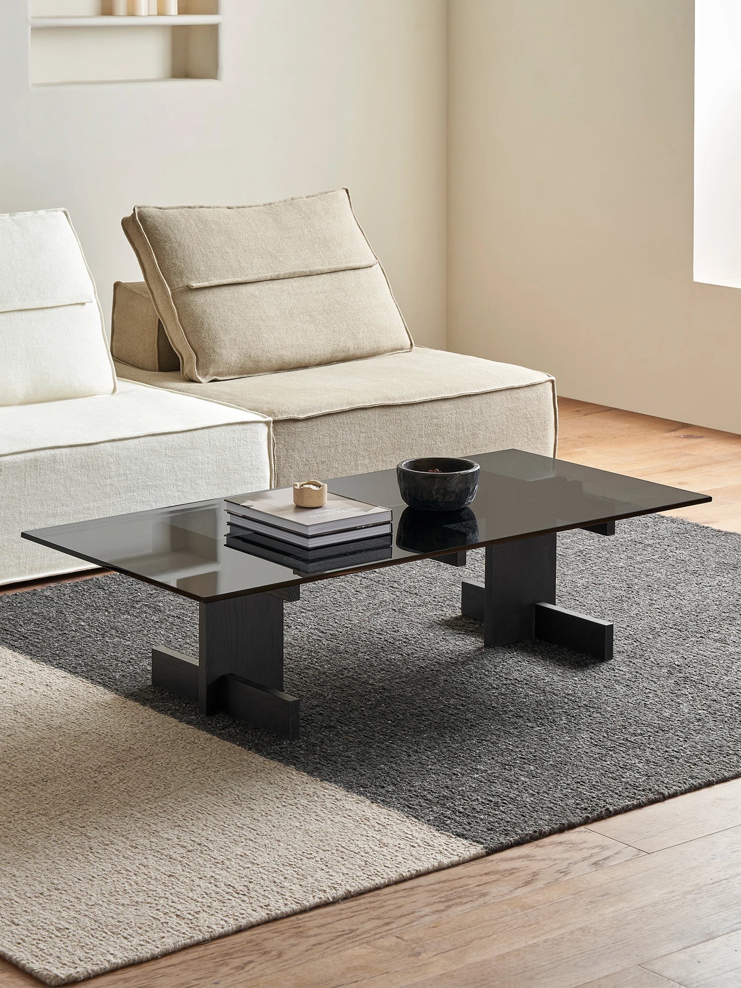 

Xl Solid Wood Coffee Table Black Glass Countertop Modern Light Luxury Designer Tea Table